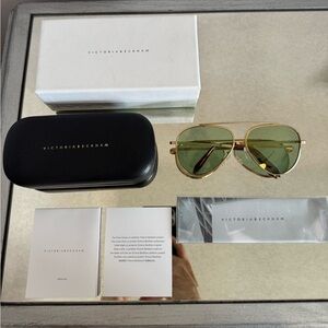 Victoria Beckham Gold and Green Single Bridge Aviator Sunglasses